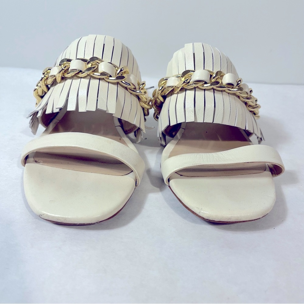Karl Lagerfeld Athens Sandals Fringe Gold Chain Ivory Size 6.5 - Picture 2 of 8
